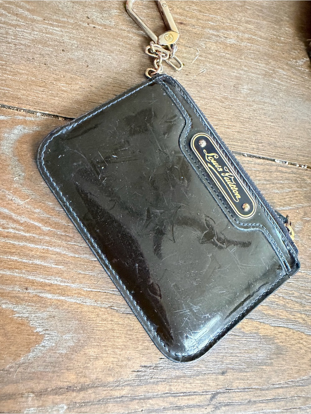 Louis Vuitton Black Patent Monogram Wristlet Key Pouch with Gold Hardware